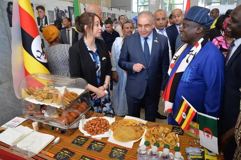 Mrs Mansouri supervises the opening of the African Arts and Culture Exhibition